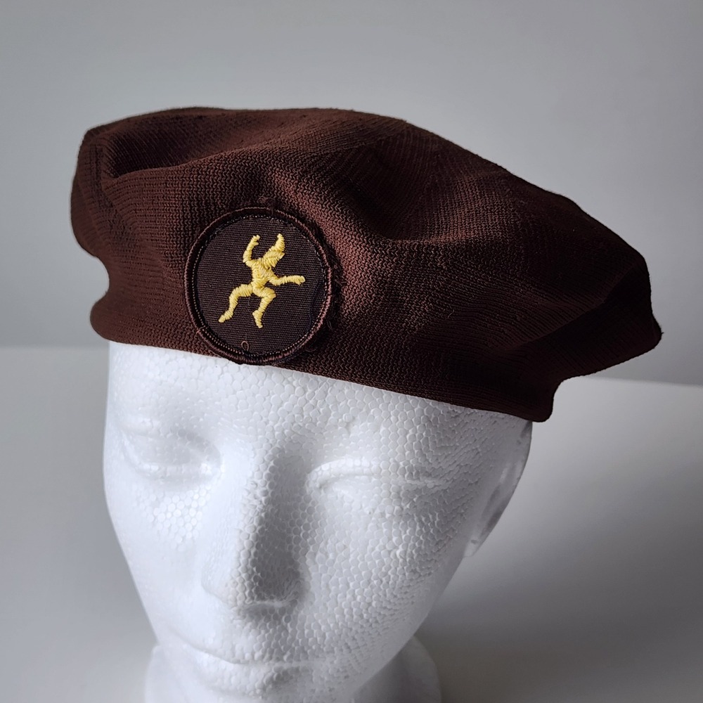 Girl Guides of Canada Brownie Beret Hat Brown Knit Vintage Uniform Patch Cap